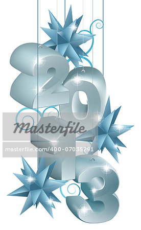 Silver and blue Christmas decorations or Christmas tree baubles reading 2013