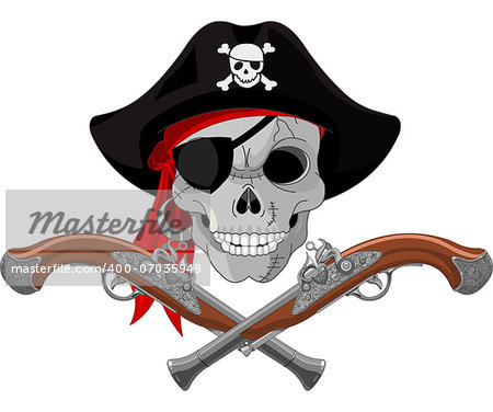 Pirate Skull and crossed guns