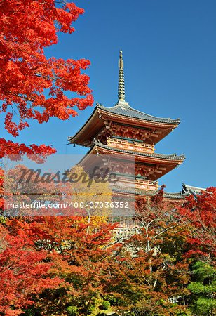 Kiyomizu-dera pagoda with fall colors November 19, 2012 in Kyoto, JP.