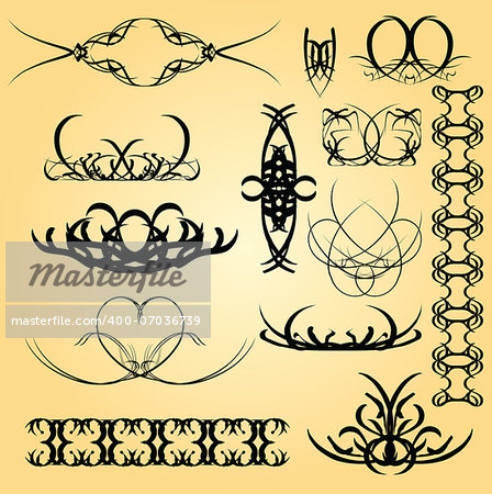 Set of calligraphic symbols for design. Vector illustration.