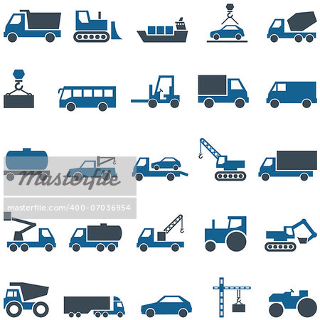 Vector icons of construction and trucking industry. Set icons can be used in web design, mobile applitsations, printing on a variety of surfaces. The file is EPS10 format, can be increased without loss of quality.