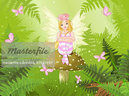 Magic fairy with butterfly in forest