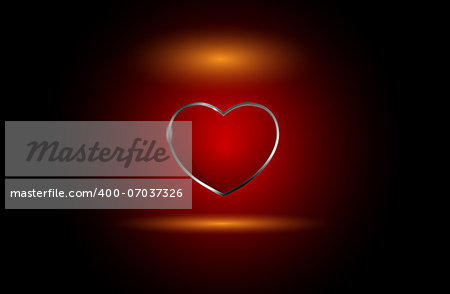 Beautiful vector glass heart. Red color over fire background.