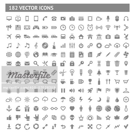 182 icons and pictograms set. EPS10 vector illustration.
