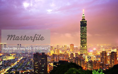 Taiwan, Taipei cityscape at the Xinyi District viewed from Elephant Mountain.