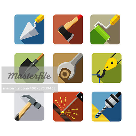 construction tools. set of vector icons. vector illustration isolated on white background EPS10. Transparent objects and opacity masks used for shadows and lights drawing