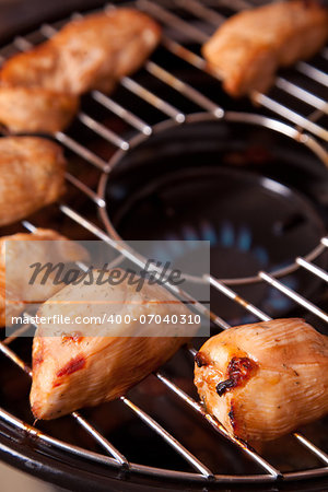 Tasty chicken meat on gas grill