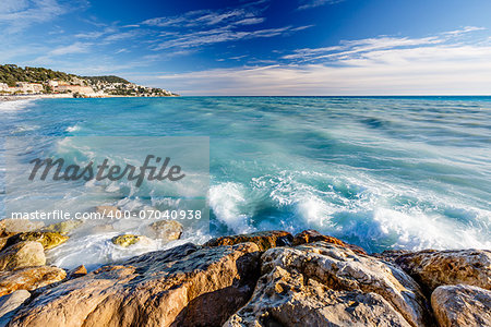 Azure Sea and Beuatiful Beach in Nice, French Riviera, France