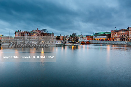 Riksdag Building at Helgeandsholmen Island in the Evening, Stockholm, Sweden