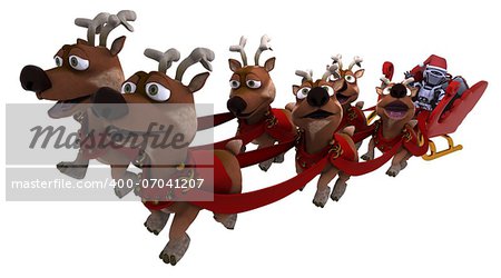 3D render of a Robot withsleigh and reindeer