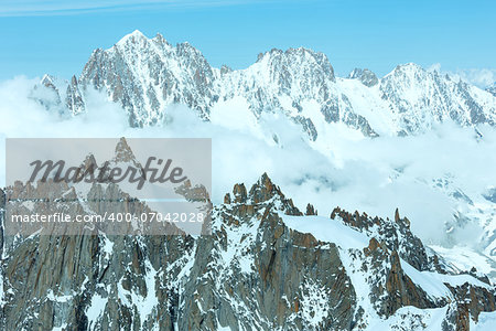 Mont Blanc mountain massif summer landscape(view from Aiguille du Midi Mount,  French )