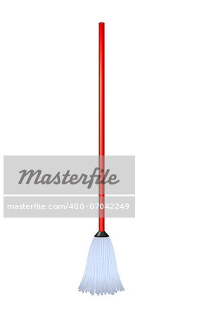 Mop in light blue design with red handle on white background