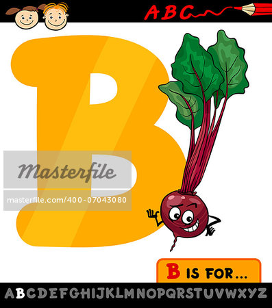 Cartoon Illustration of Capital Letter B from Alphabet with Beet Vegetable for Children Education