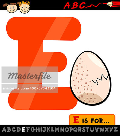 Cartoon Illustration of Capital Letter E from Alphabet with Egg for Children Education