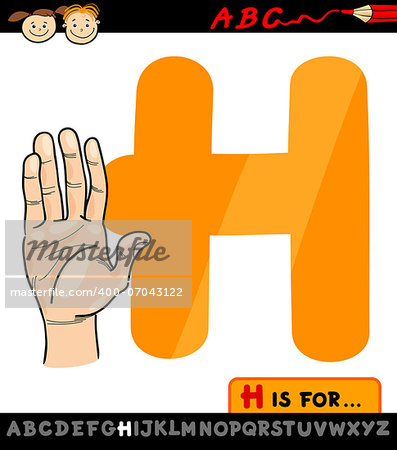 Cartoon Illustration of Capital Letter H from Alphabet with Hand for Children Education