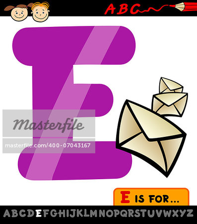 Cartoon Illustration of Capital Letter E from Alphabet with Envelope for Children Education