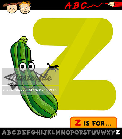 Cartoon Illustration of Capital Letter Z from Alphabet with Zucchini for Children Education