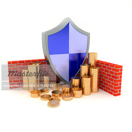Abstract Business concept. Shield protects Money