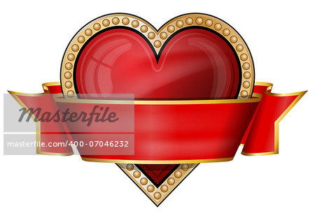 Vector illustration of hearts card suit icons with ribbon