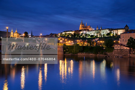 Image of Prague, capital city of Czech Republic, during twilight blue hour.