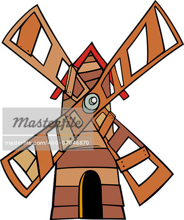 Cartoon Illustration of Wooden Windmill Clip Art