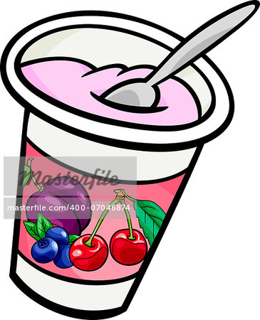 Cartoon Illustration of Fresh Fruit Yogurt with Spoon Clip Art