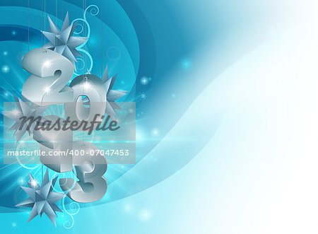 Blue dynamic Christmas Decorations 2013 Background with star shaped Christmas tree ornaments and light explosion