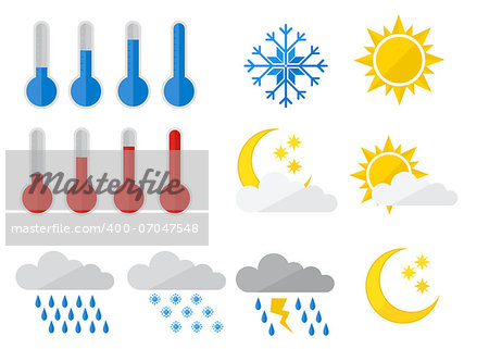 set of weather icons, flat style illustration