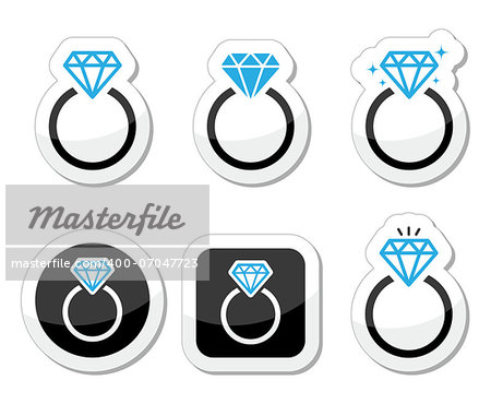 Wedding - engagement ring vector icons set isolated on white