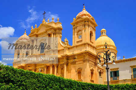 View of baroque style cathedral in old town Noto, Sicily, Italy