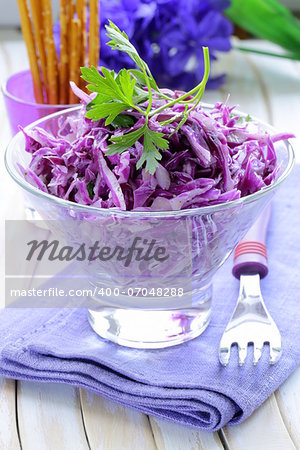 coleslaw salad of red cabbage with parsley and mayonnaise