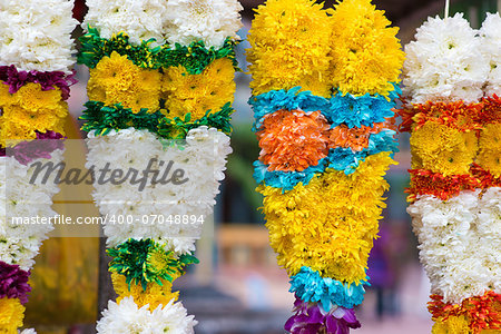 Indian flower garlands for sales during diwali festival
