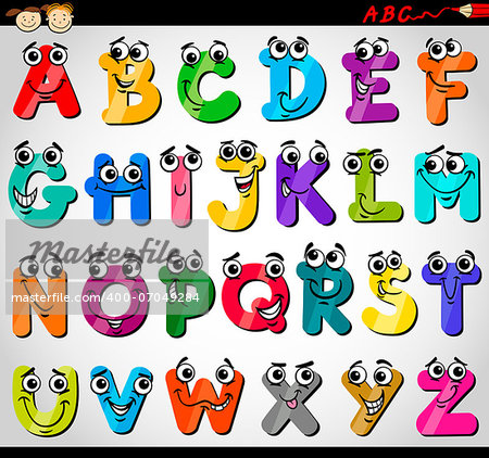 Cartoon Illustration of Funny Capital Letters Alphabet for Children Education