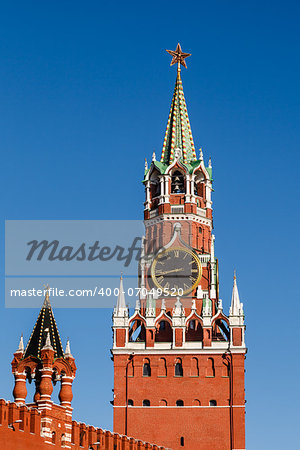 Spasskaya Tower of Kremlin on the Red Square in Moscow, Russia