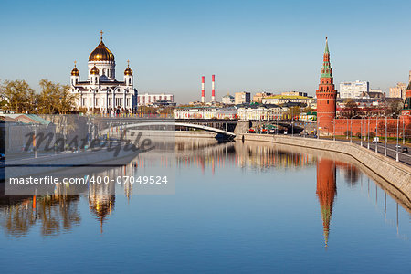 View on Kremlin and Cathedral of Jesus Christ Saviour, Moscow, Russia