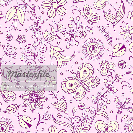 Vector illustration of seamless pattern with abstract flowers.Floral background