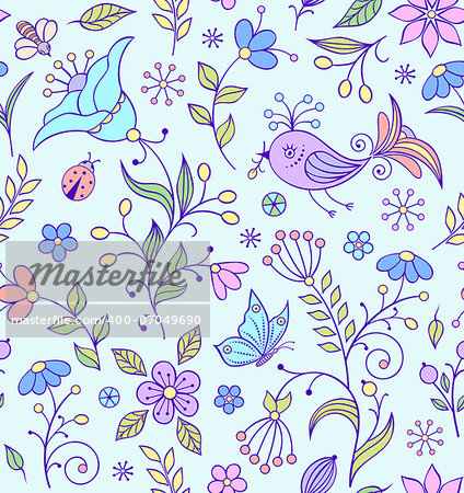 Vector illustration of seamless pattern with abstract flowers