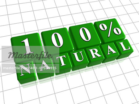 100 percent natural  text in 3d green cubes