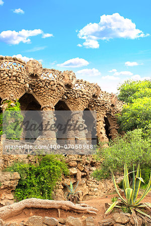 Stone columns in park Guell, Barcelona, Spain