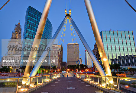 Skyline of downtown Hartford, Connecticut from Founders Bridge.