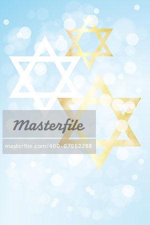 Hanukkah card template without text,  with stars of david on light blue background - eps 10 vector