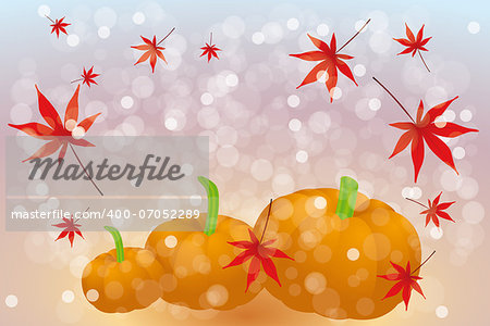 Thanks giving card template without text with pumpkins and maple leafs on rainbow background - eps 10 vector