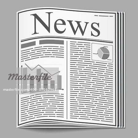 Newspaper with an abstract text and graphs on the front page, vector eps10 illustration