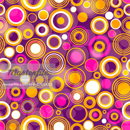 Seamless vivid pattern with large and small translucent pink, orange and white balls (vector EPS 10)