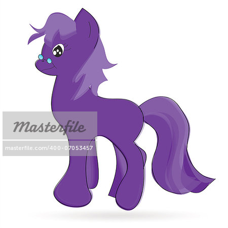 Illustration of walking cute violet pony