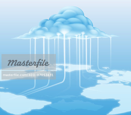A cloud computing internet concept with information flowing to and from the cloud