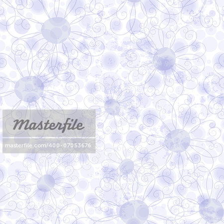 Seamless gentle violet floral pattern with flowers and violet polka dots (vector eps10)