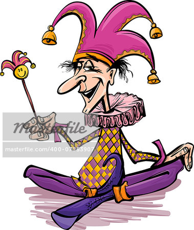 Cartoon Illustration of Funny Court Jester or Joker