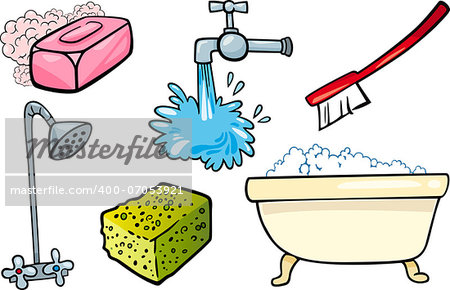 Cartoon Illustration of Hygiene and Cleaning Objects Clip Art Set