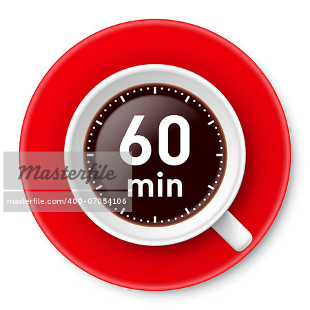 Cup of coffee with time limit for break: one hour. Illustration on white background.